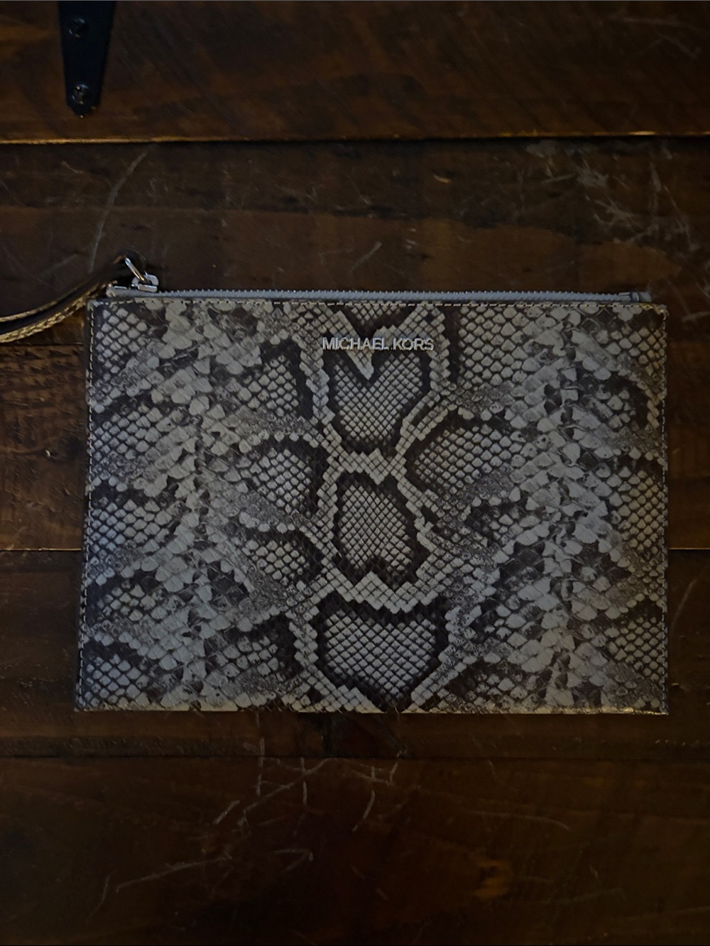 Michael Kors Snake-Print Wristlet in Gray and Black
